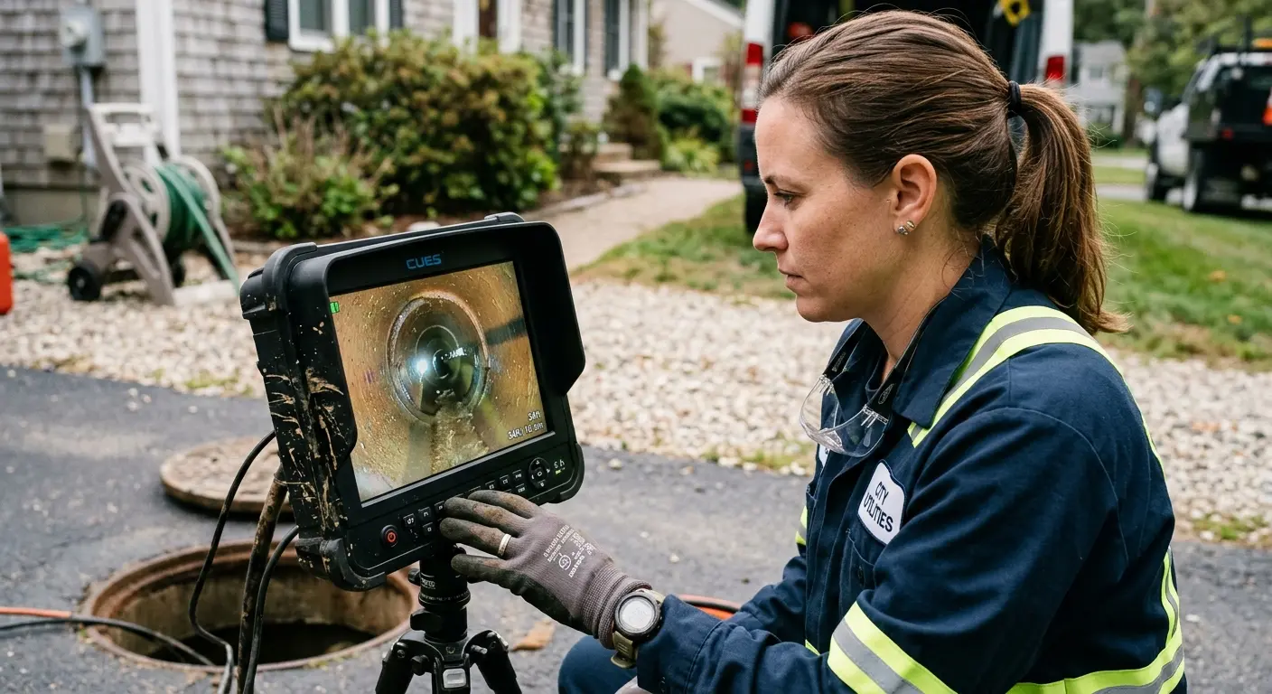 Technician reviewing sewer camera inspection footage in Melbourne