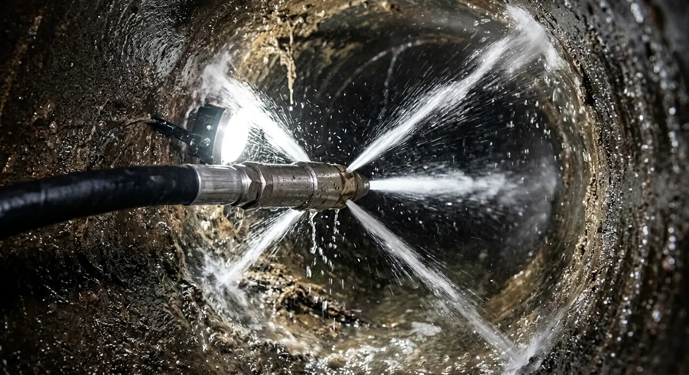 High-pressure hydro jetting nozzle cleaning sewer pipe for Sewer Line Relining in Melbourne